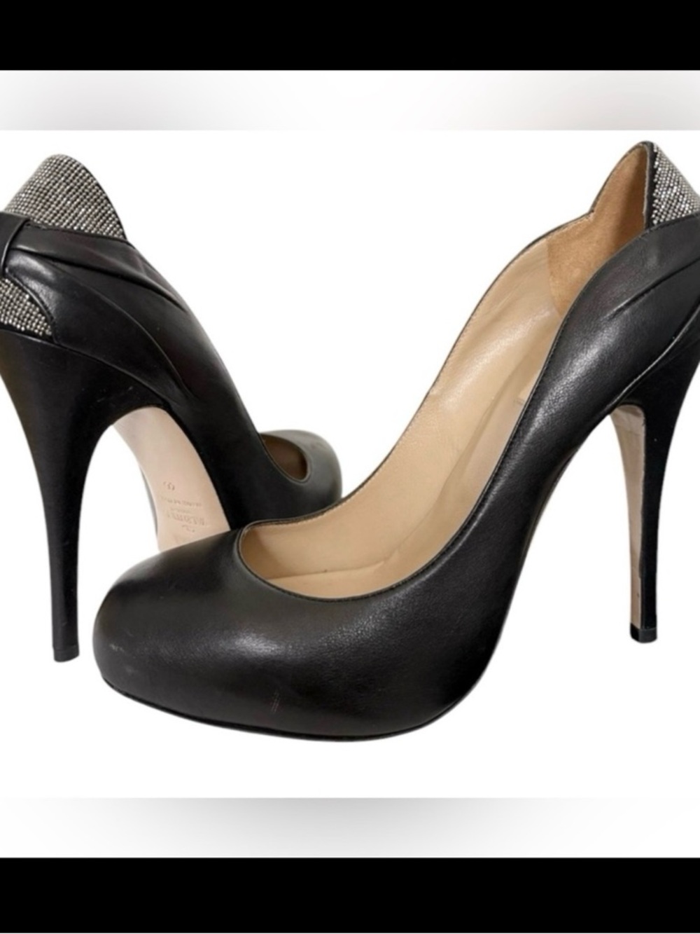 VALENTINO BLACK PUMPS LEATHER CRYSTAL & BOW DETAIL STILETTO HEELS SZ 9 EU 40